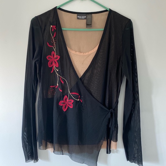 Bisou black mesh wrap top - Picture 1 of 4